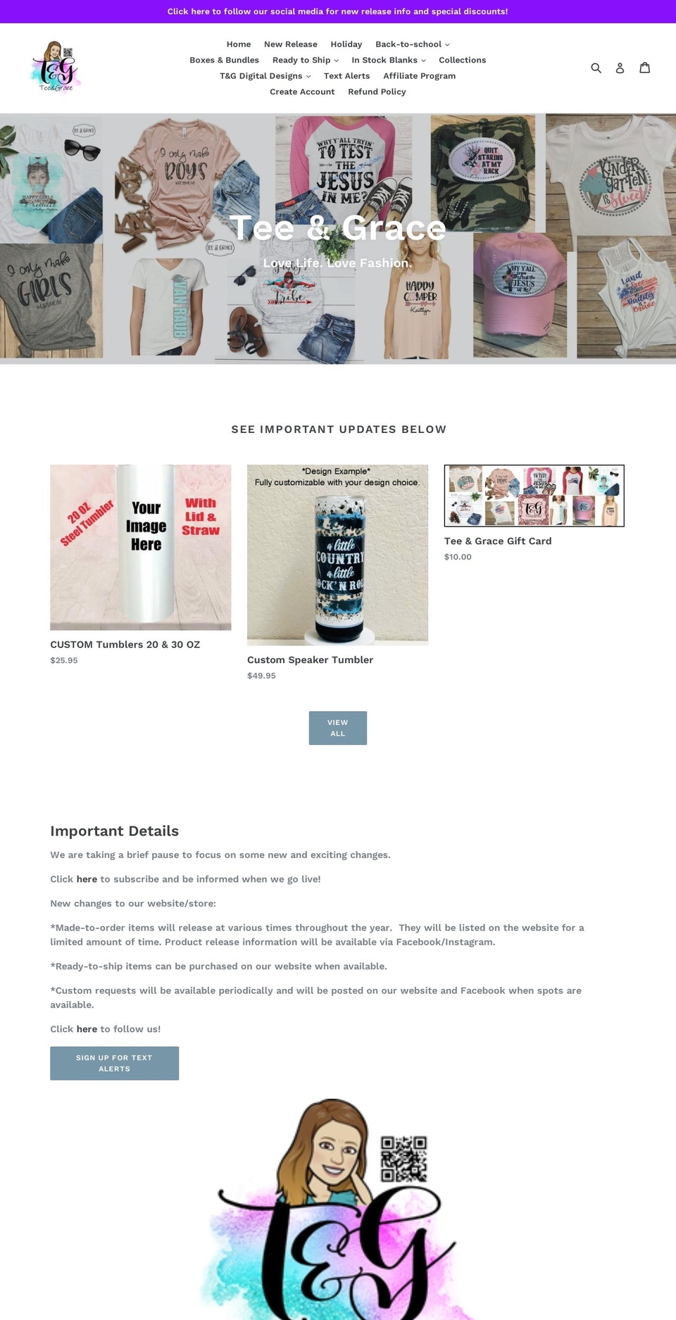 teeandgrace.com shopify website screenshot