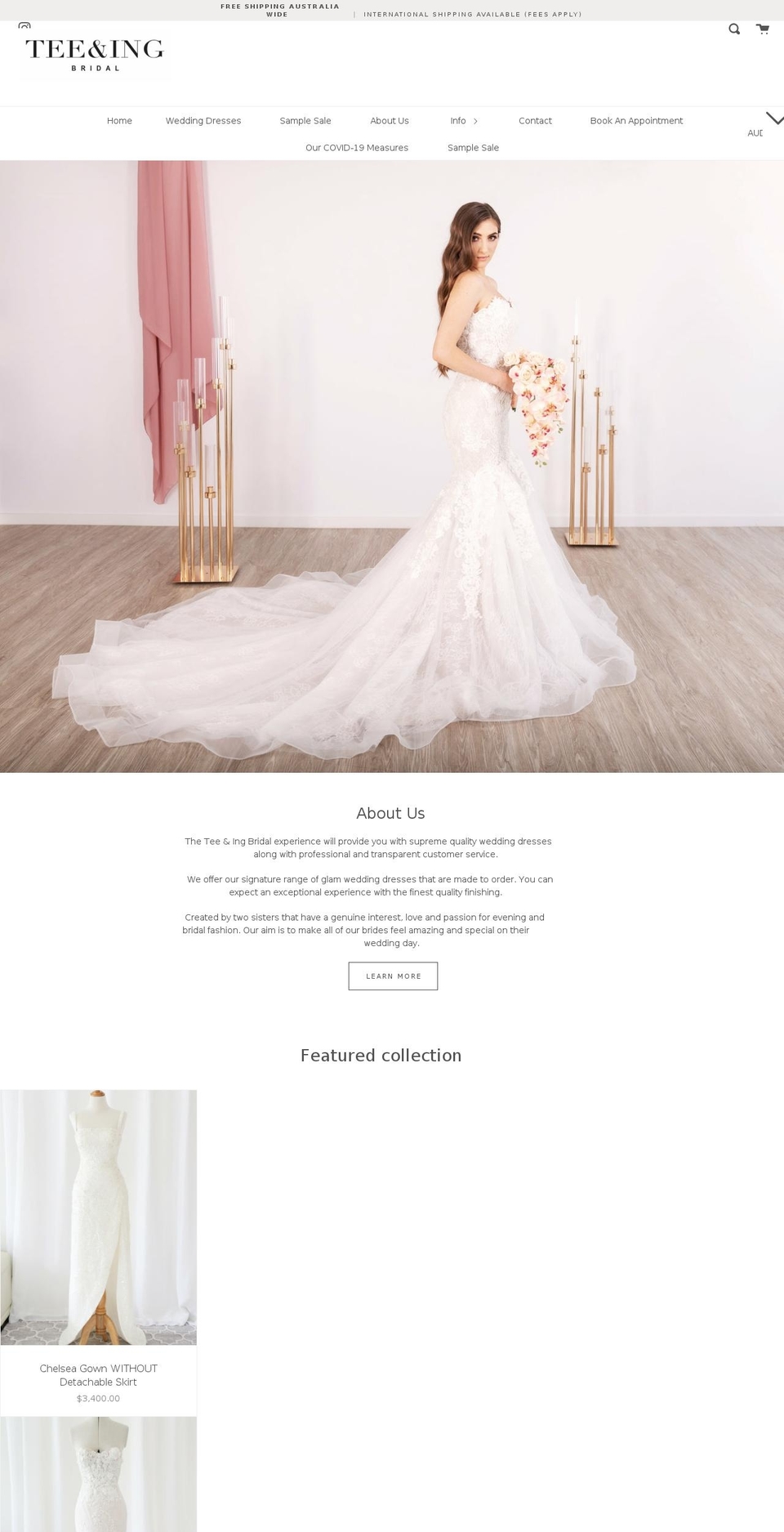 teeandingbridal.com.au shopify website screenshot