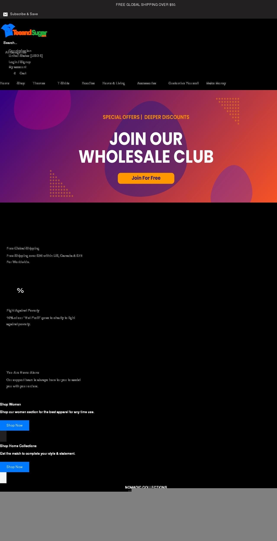 teeandsugar.com shopify website screenshot