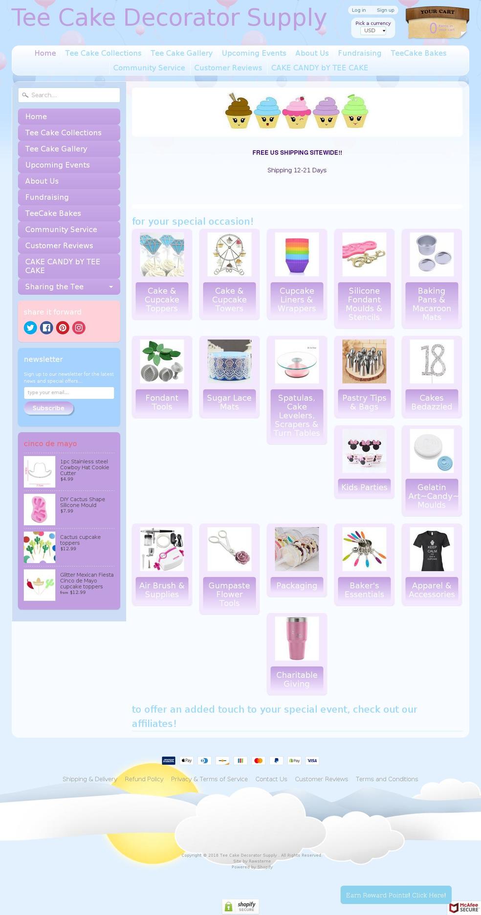 teecakedecoratorsupply.com — Shopify storefront screenshot