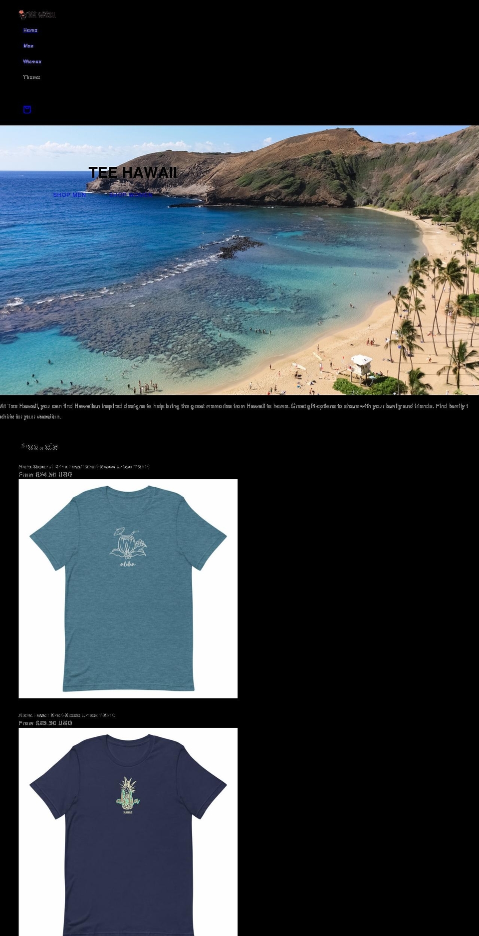 teehawaii.com shopify website screenshot