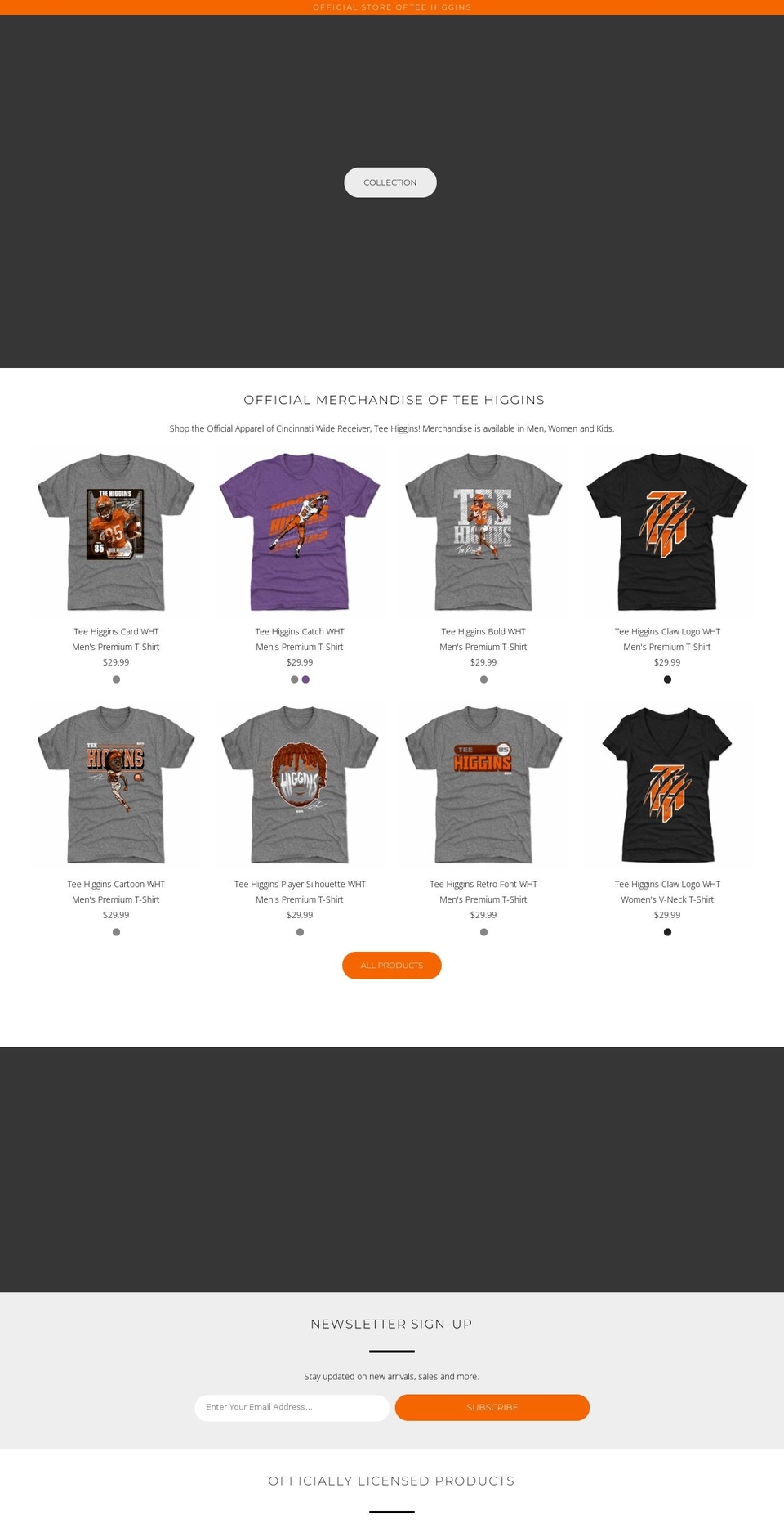 teehigginsshop.com shopify website screenshot