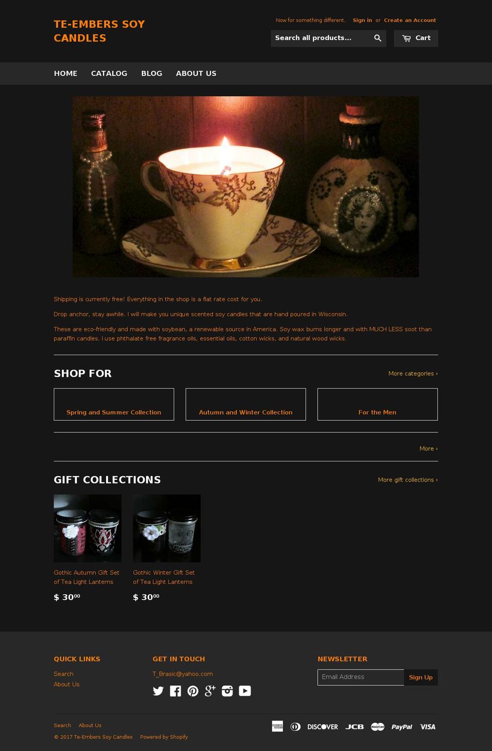 teemberscandles.com shopify website screenshot