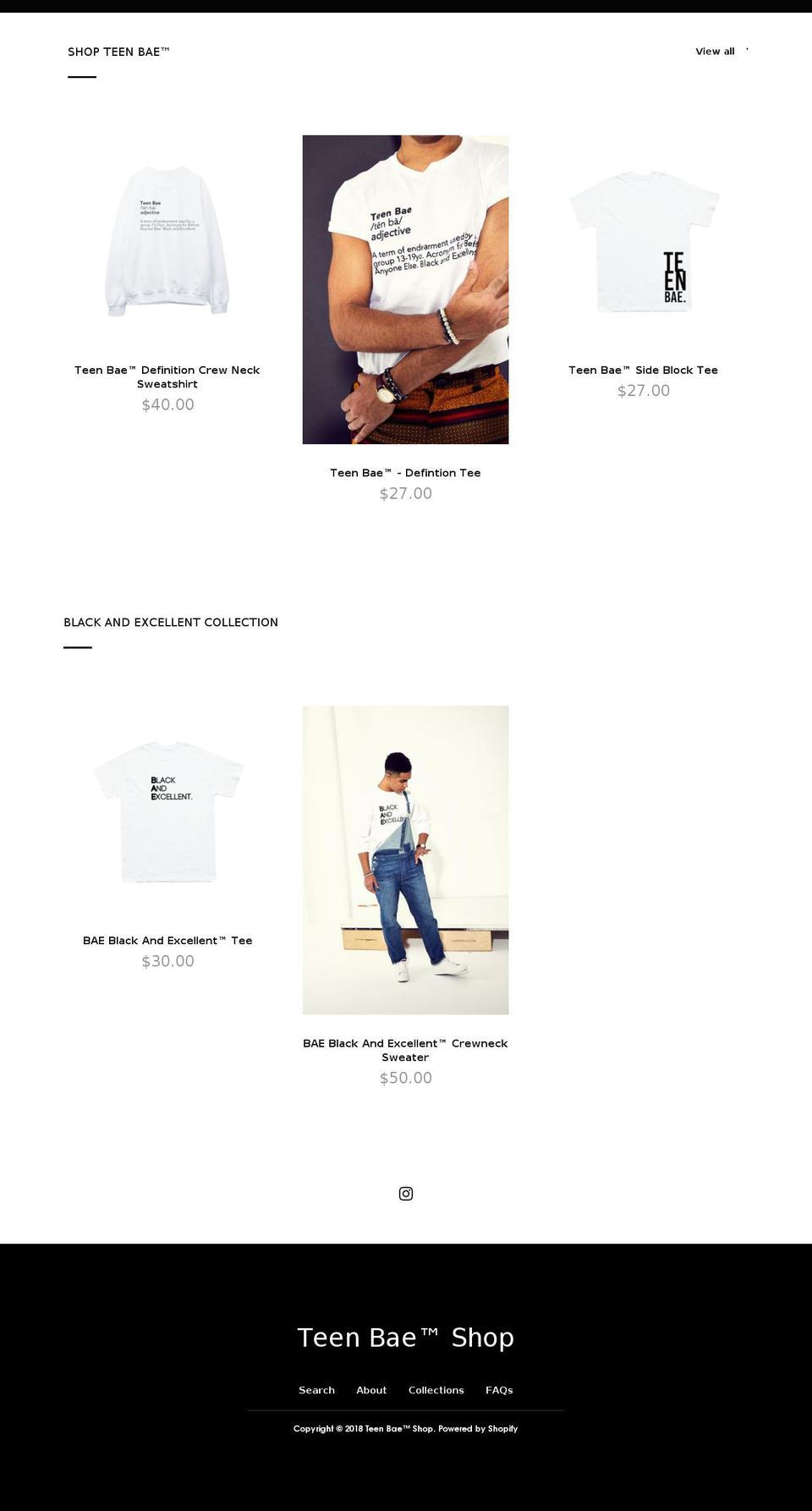 teenbaeshop.com — Shopify storefront screenshot