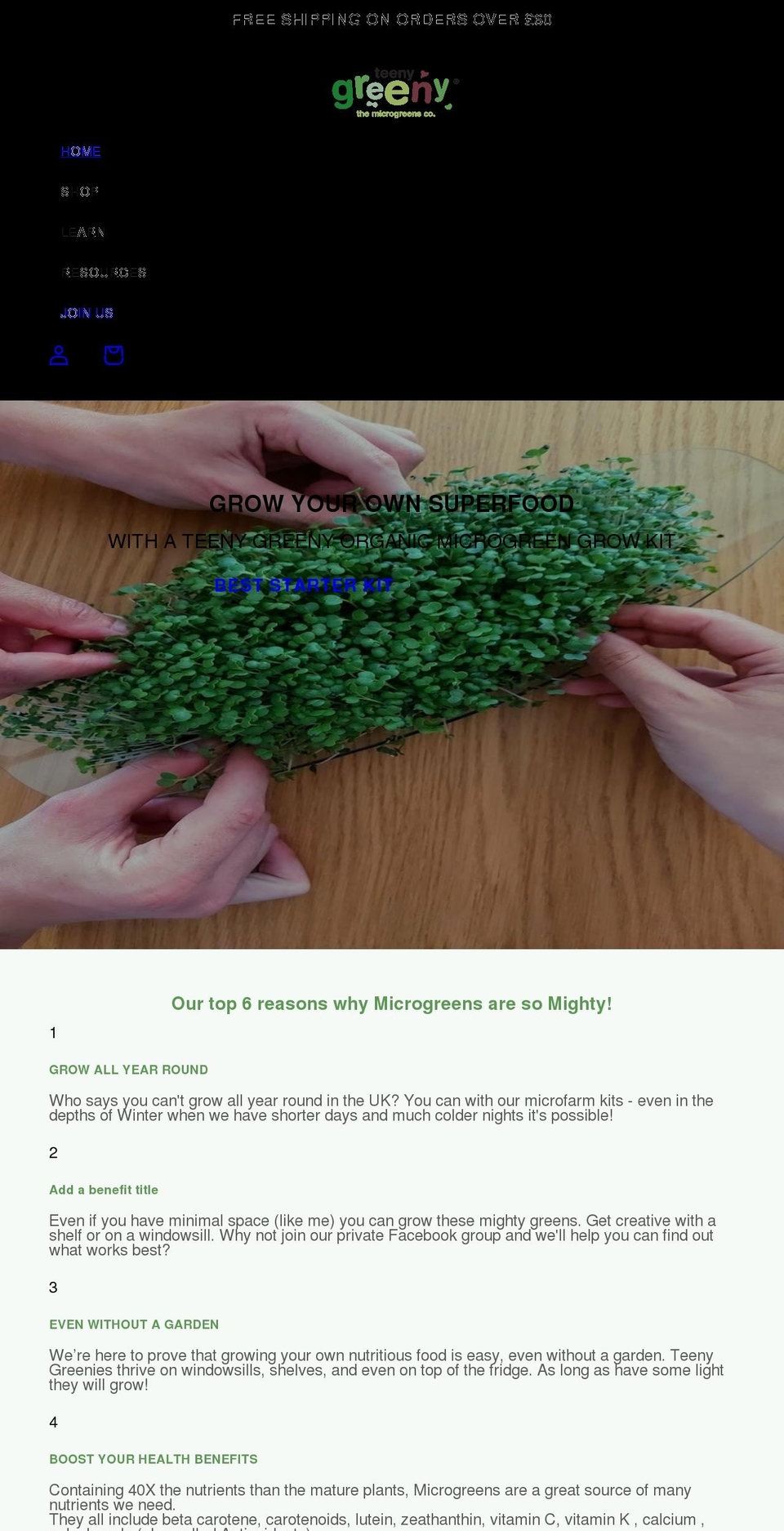 teenygreeny.co.uk shopify website screenshot