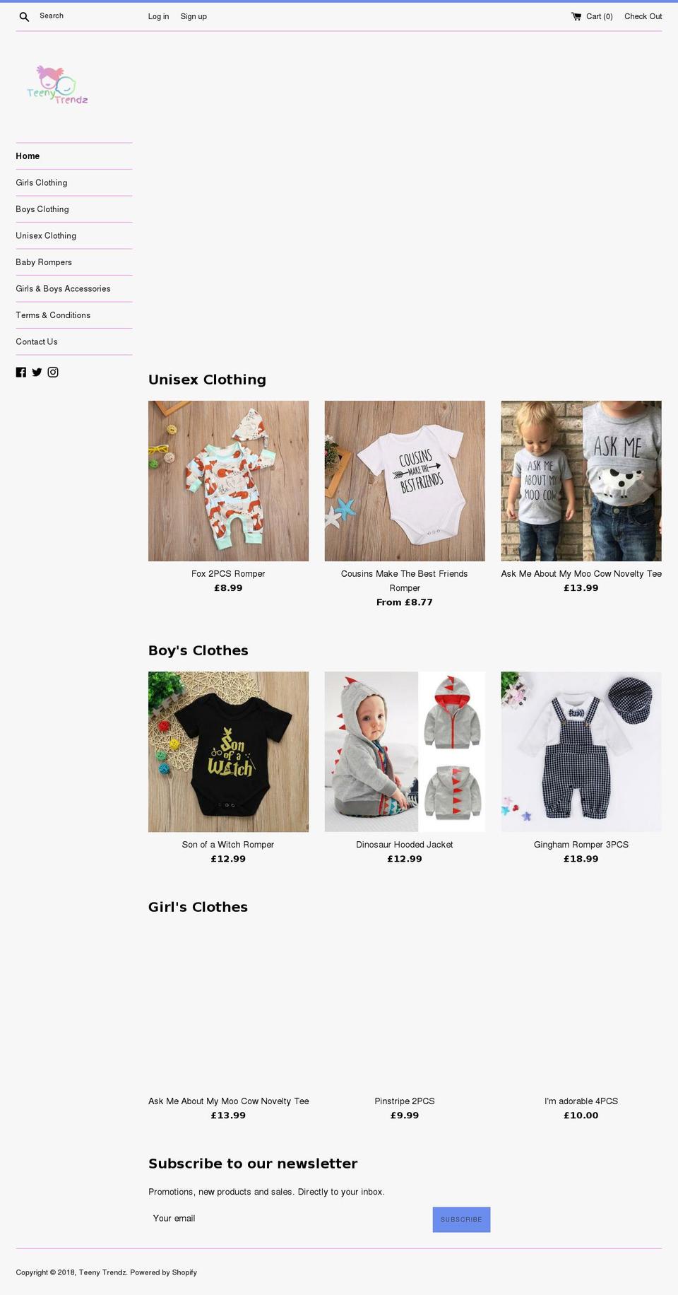 teenytrendz.com shopify website screenshot