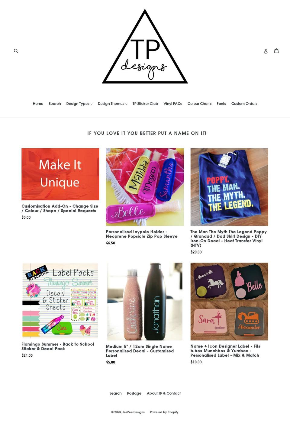 teepeedesigns.com.au shopify website screenshot