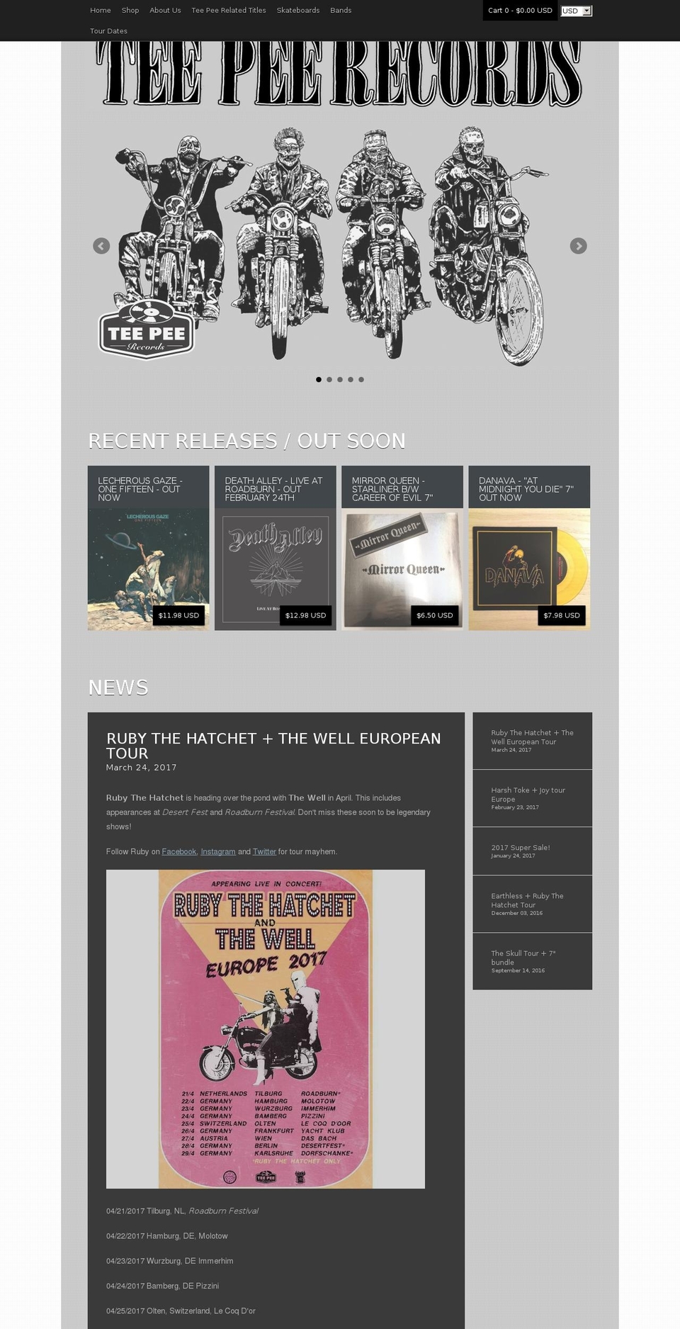 Stoked Shopify theme site example teepeerecords.com