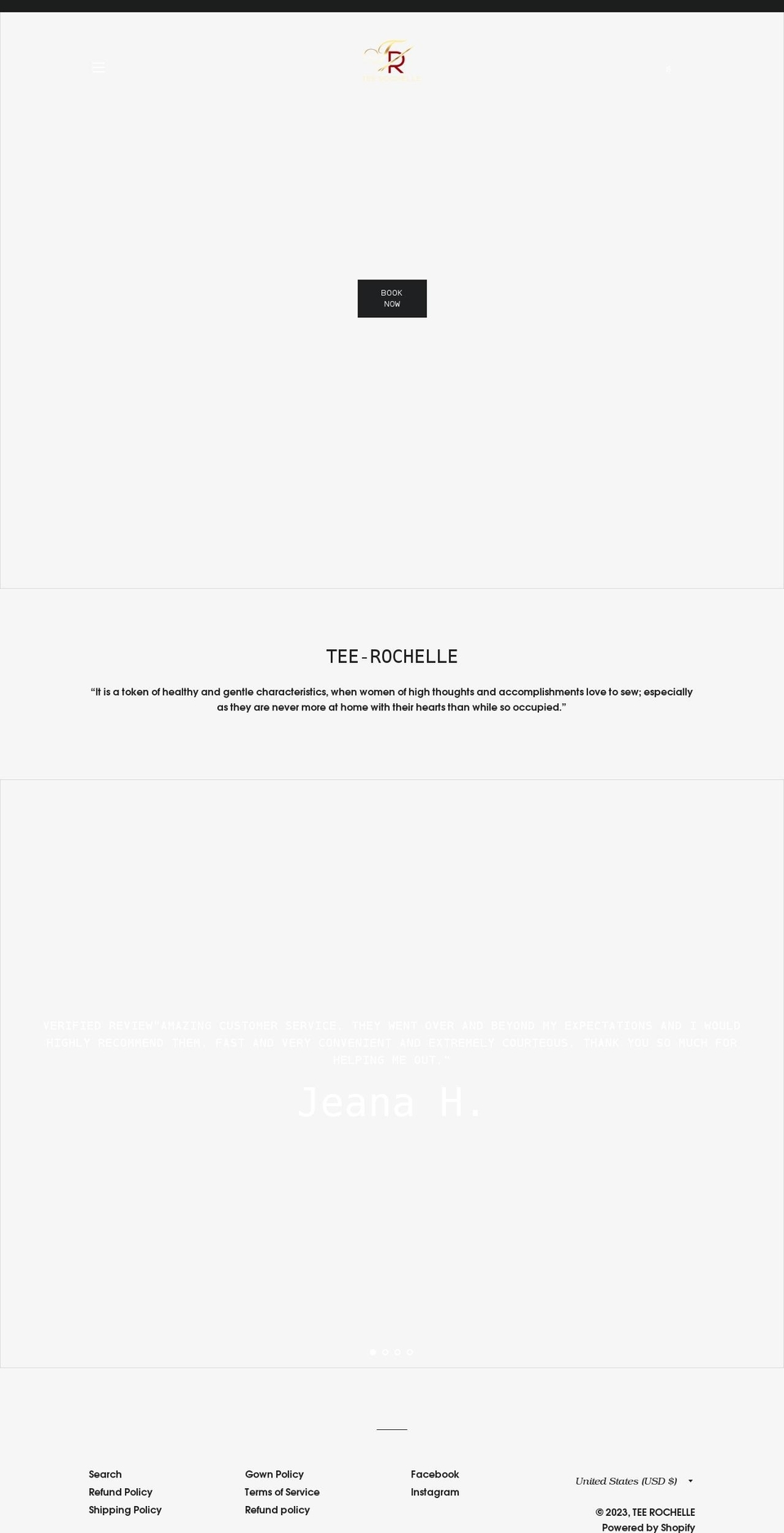 teerochelle.com shopify website screenshot