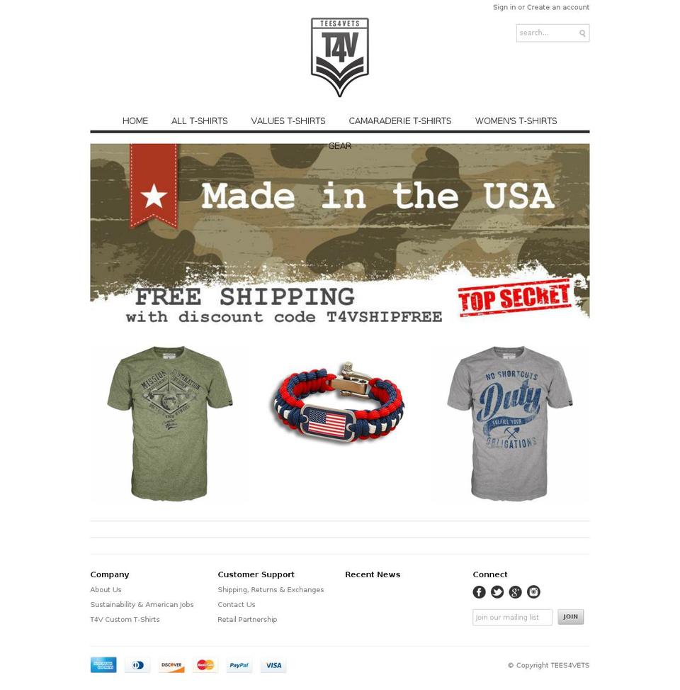 TEES4VETS  Promoting Military Values \u0026 Experiences Shopify theme site example tees4patriots.com