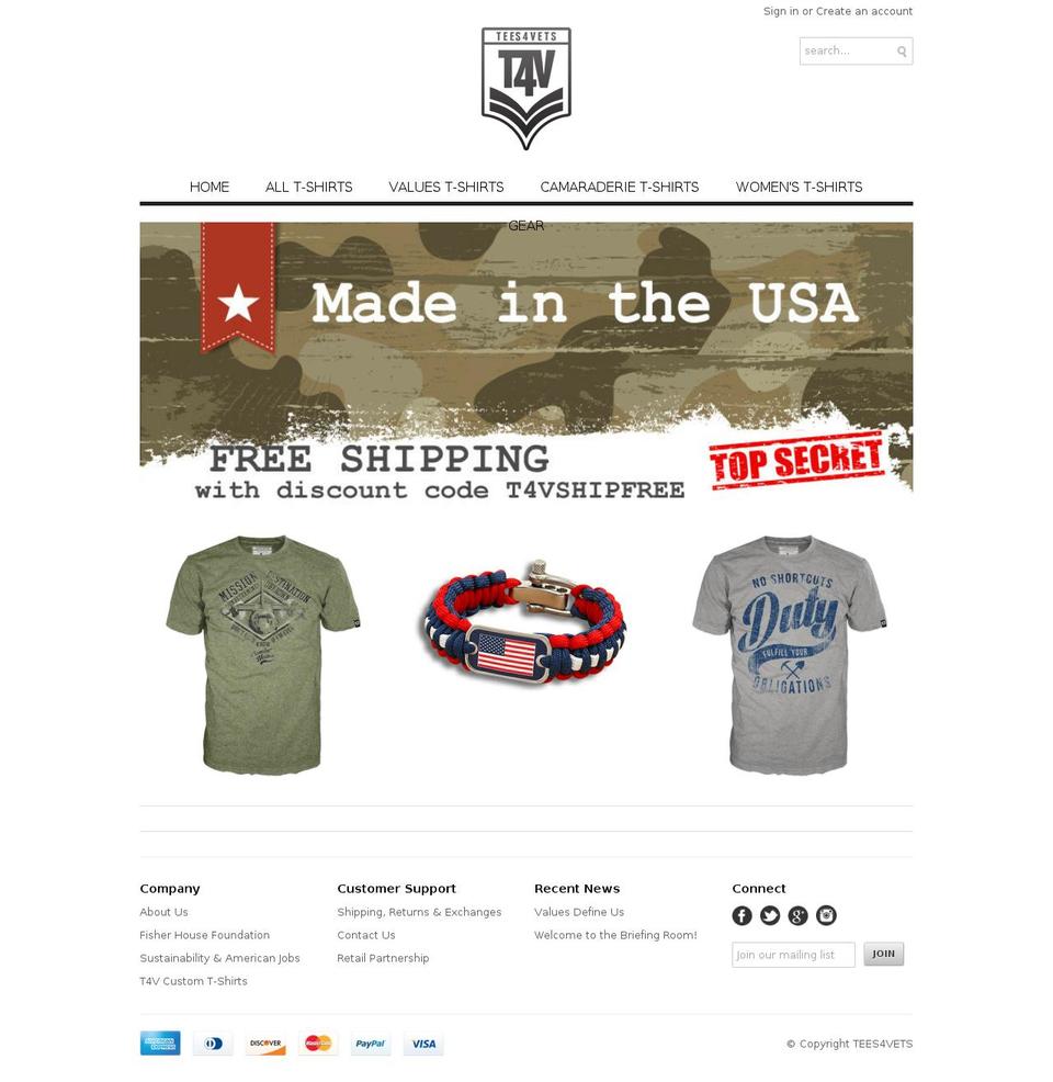 TEES4VETS  Promoting Military Values \u0026 Experiences Shopify theme site example tees4vets.co