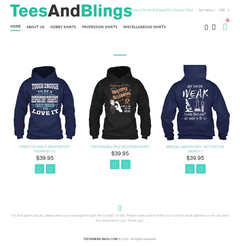 teesandblings.com shopify website screenshot
