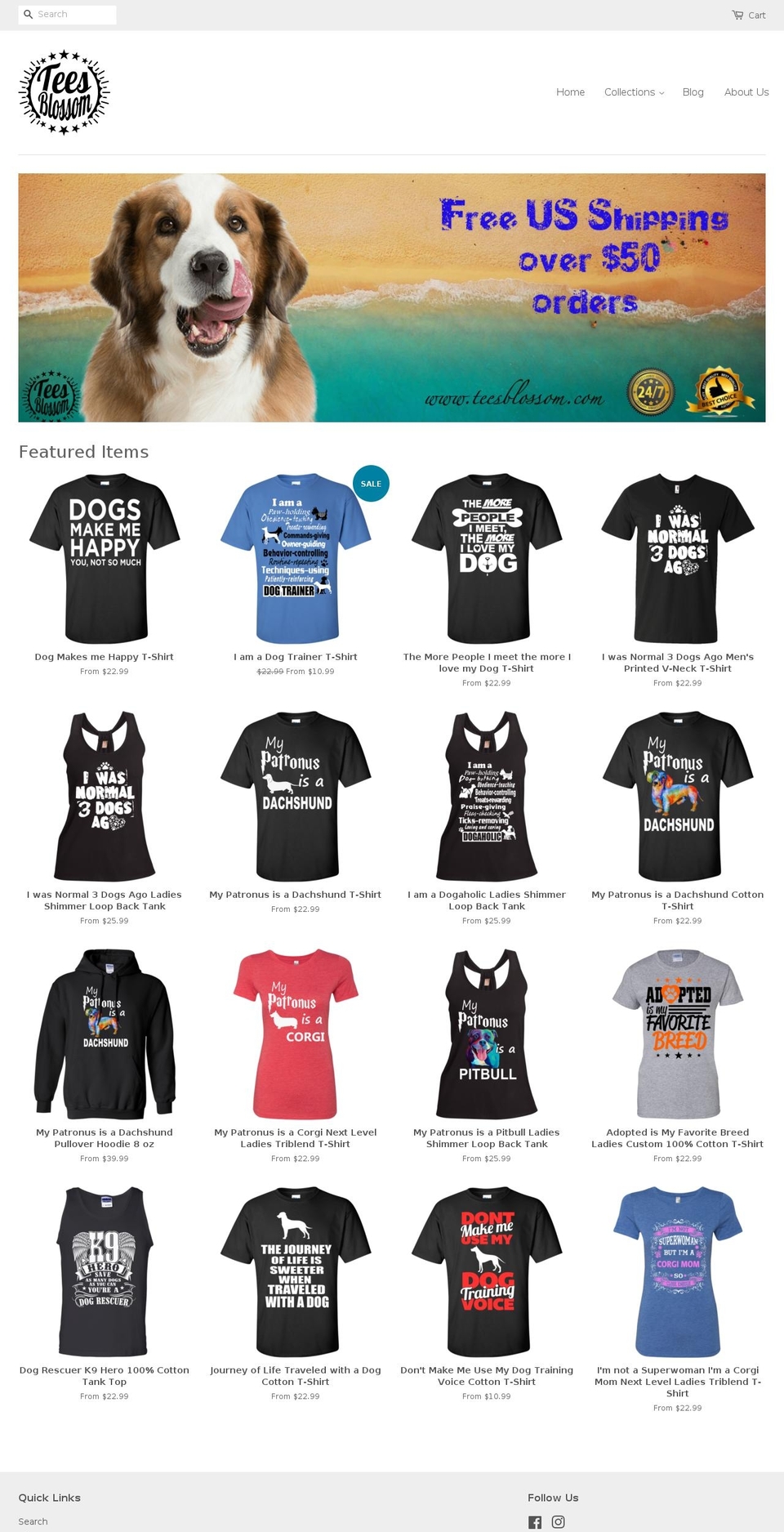 teesblossom.com shopify website screenshot