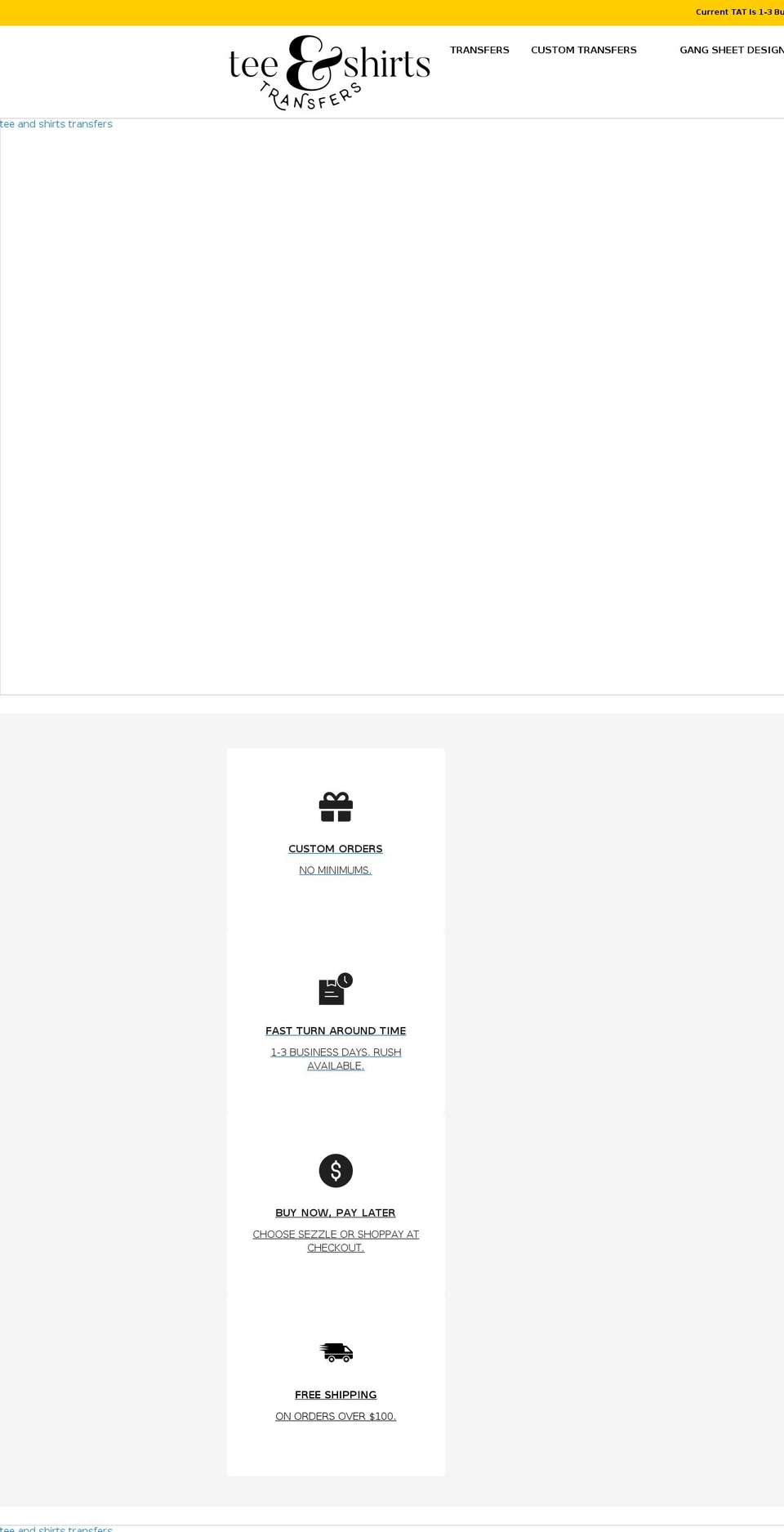 teeshirtstransfers.com shopify website screenshot