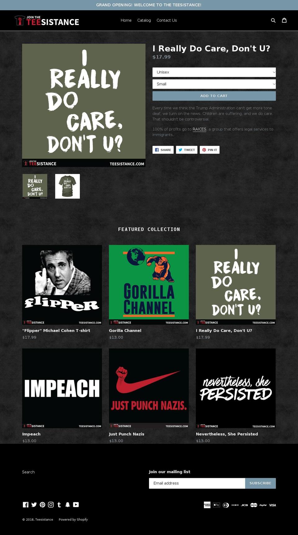teesistance.com — Shopify storefront screenshot