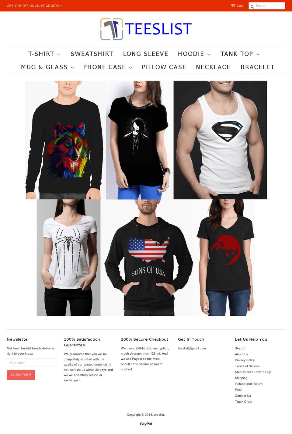 teeslist.com — Shopify storefront screenshot
