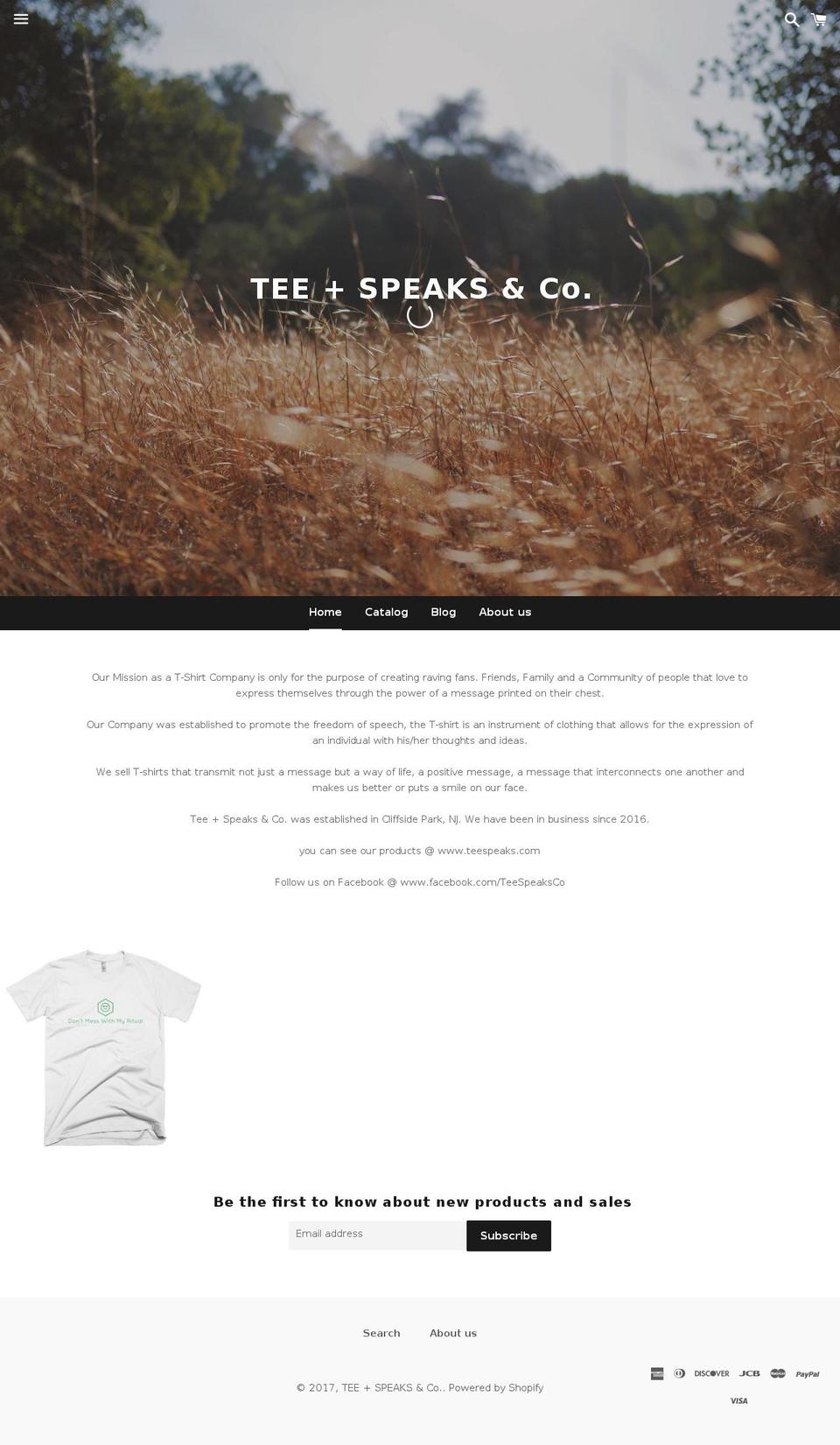 teespeaks.com shopify website screenshot