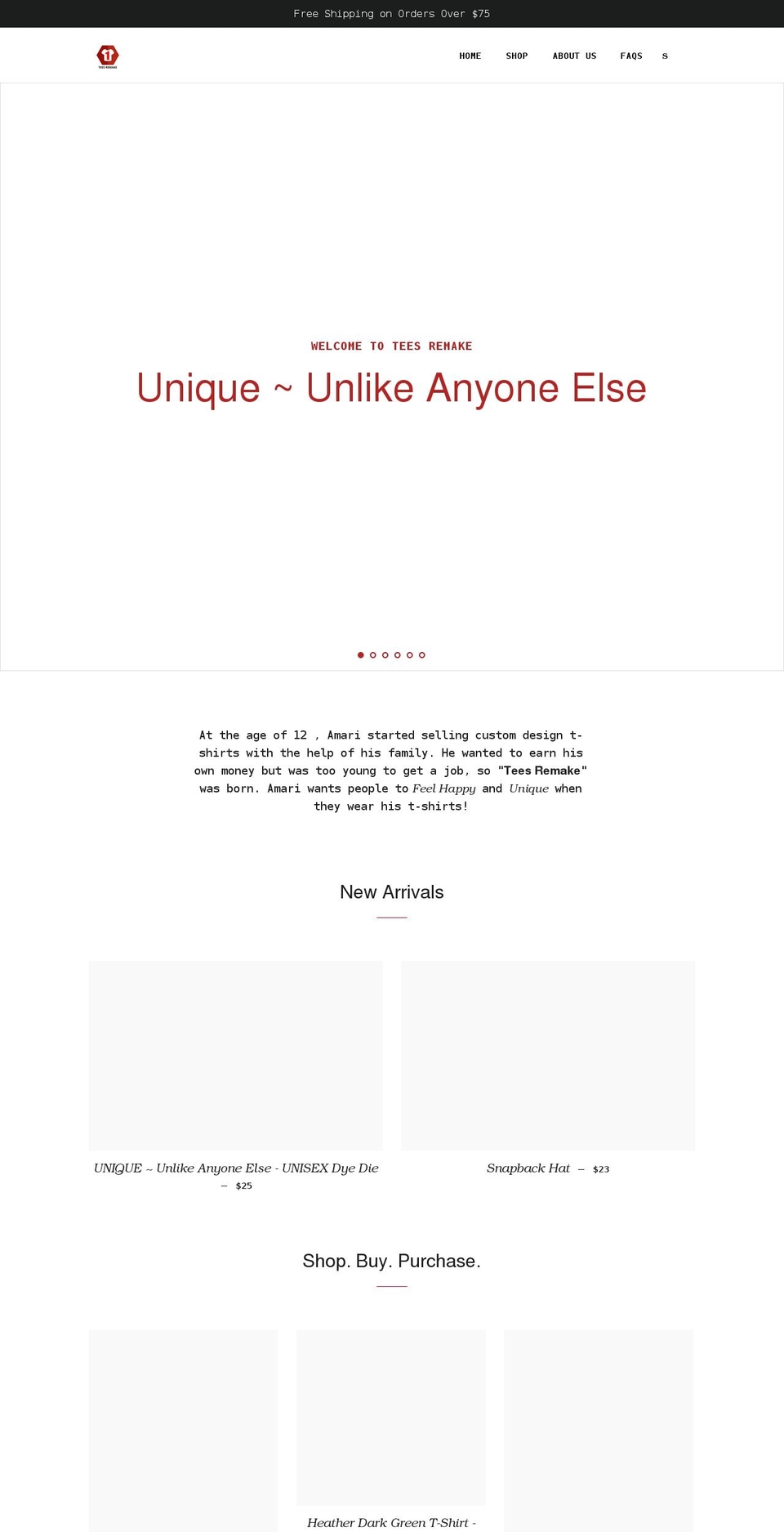 teesremake.com shopify website screenshot