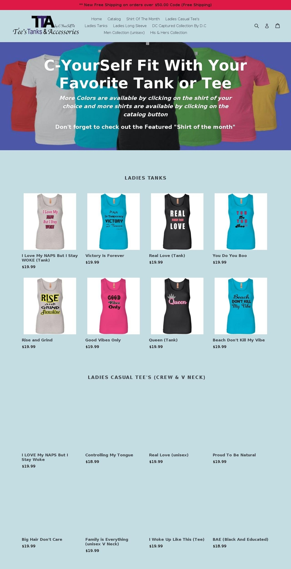 teestanksandaccessories.com — Shopify storefront screenshot