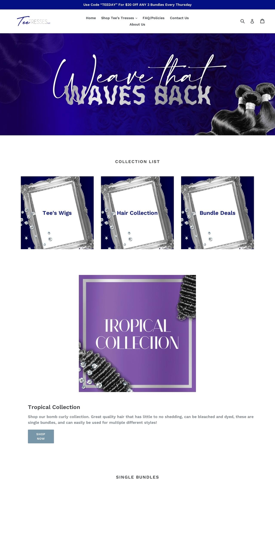 teestresseshaircollection.com shopify website screenshot