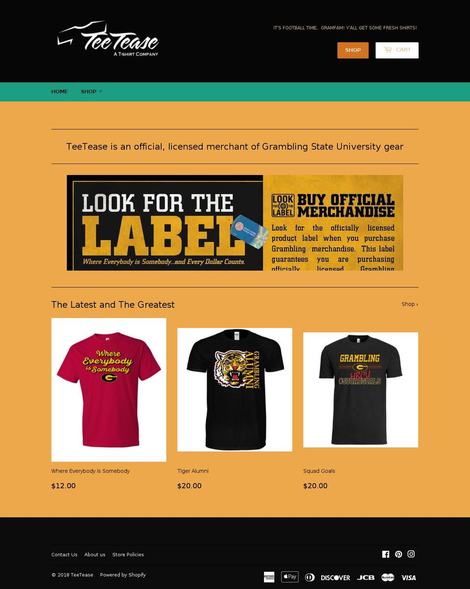 teetease.net shopify website screenshot