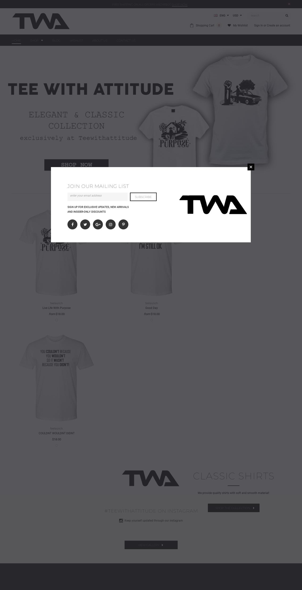 teewithattitude.com shopify website screenshot