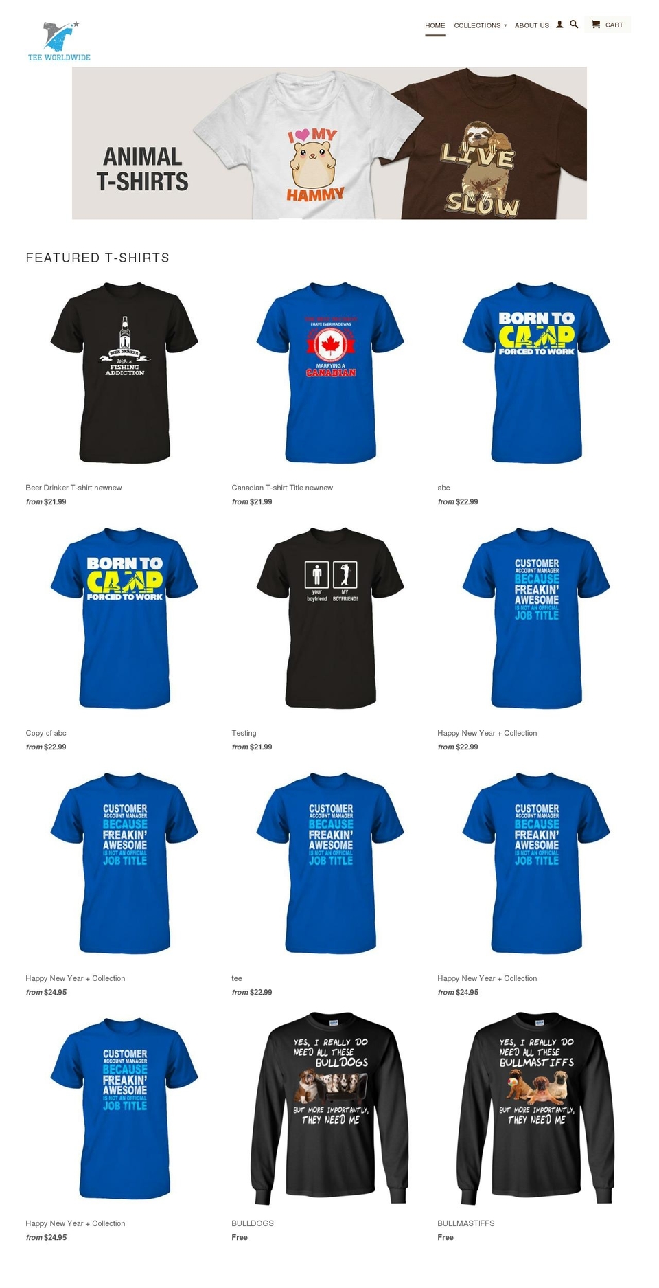teeworldwide.com shopify website screenshot