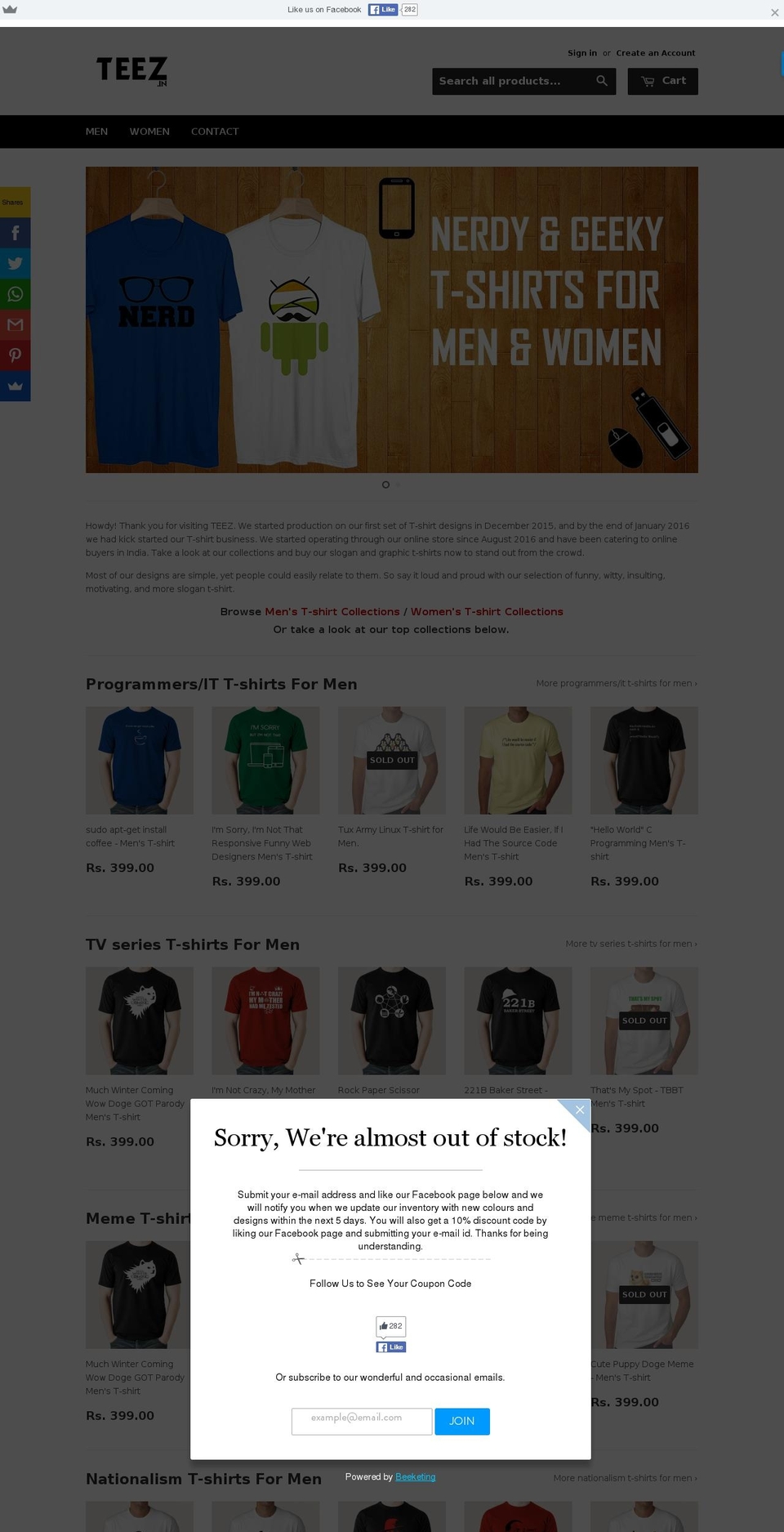 teez.in shopify website screenshot