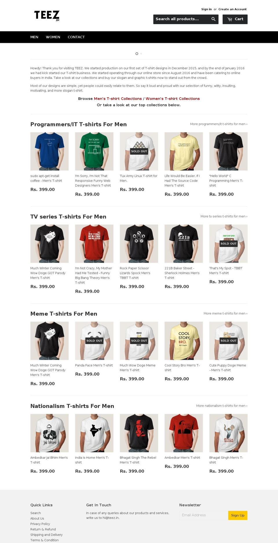 teezindia.myshopify.com shopify website screenshot