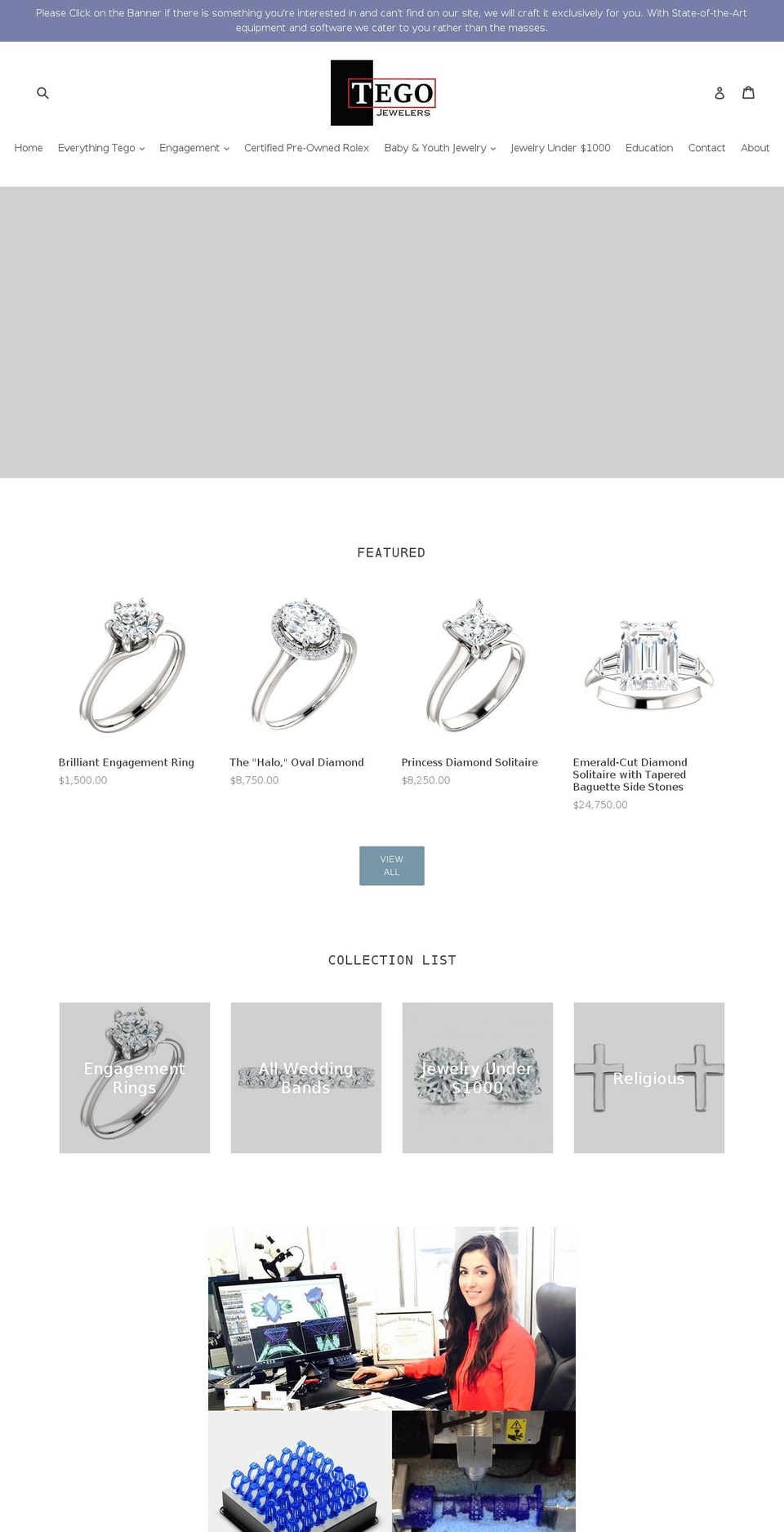 tegojewelers.com shopify website screenshot