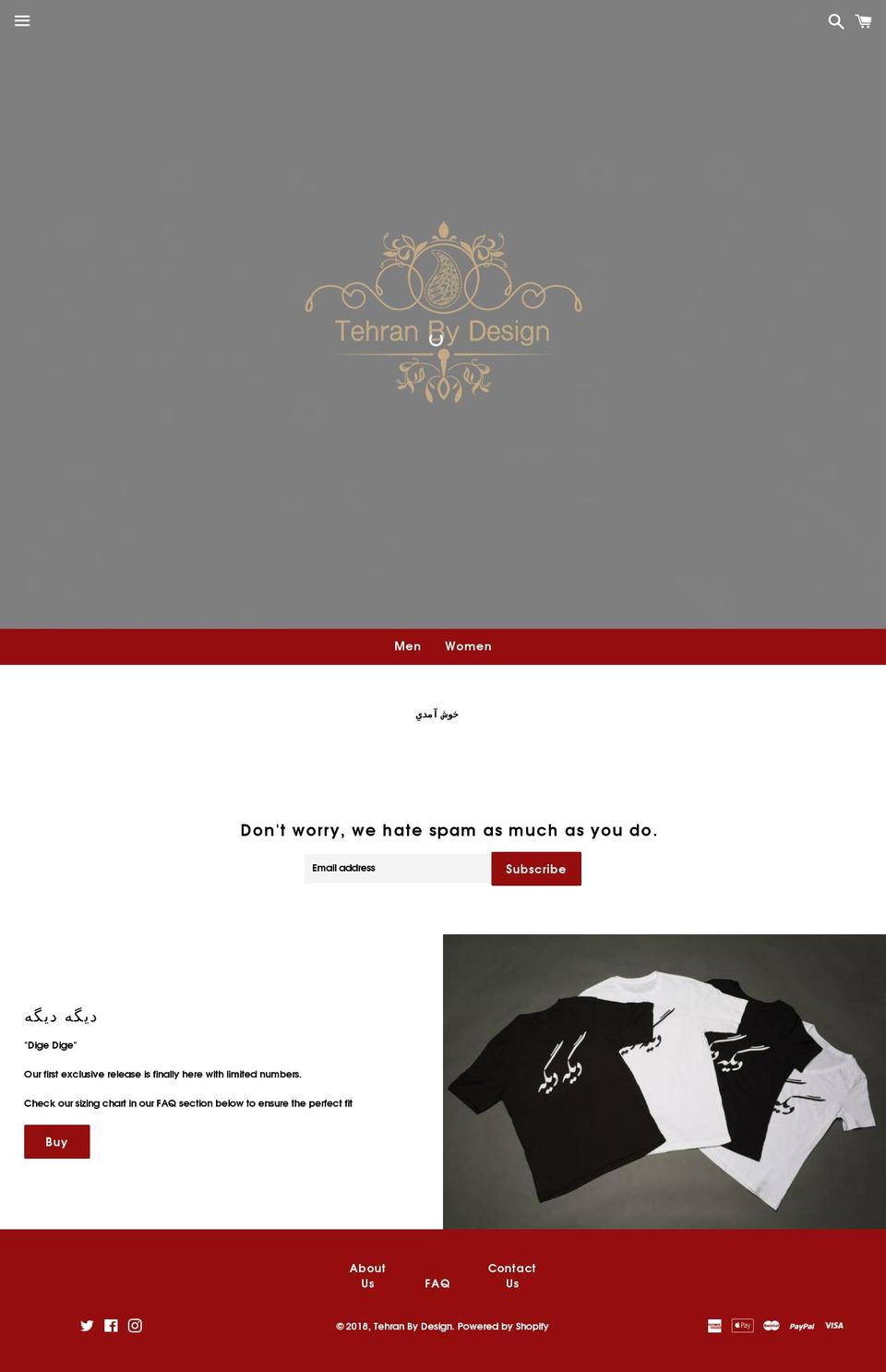 tehranbydesign.com — Shopify storefront screenshot