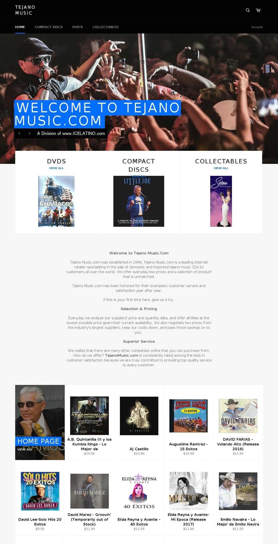 tejanomusic.com — Shopify storefront screenshot