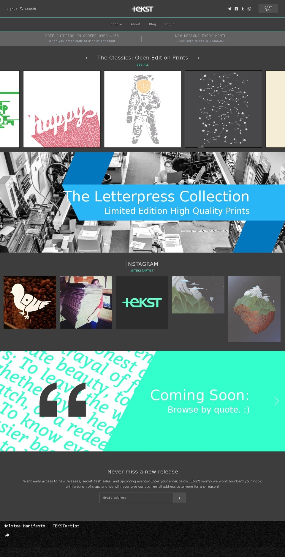 tekstartist.com shopify website screenshot