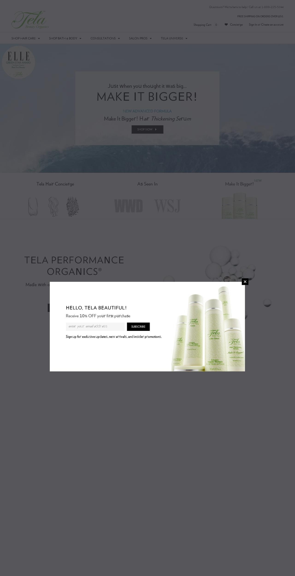 Tela Beauty Organics - Make It Bigger! Shopify theme site example telahaircare.com