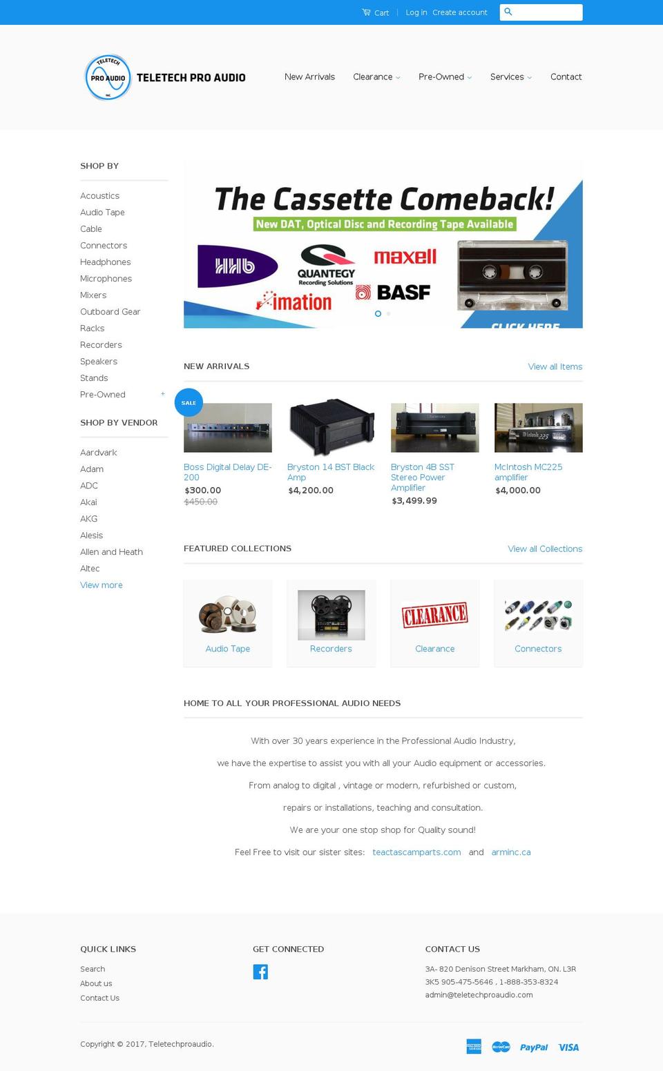 teletechproaudio.com shopify website screenshot