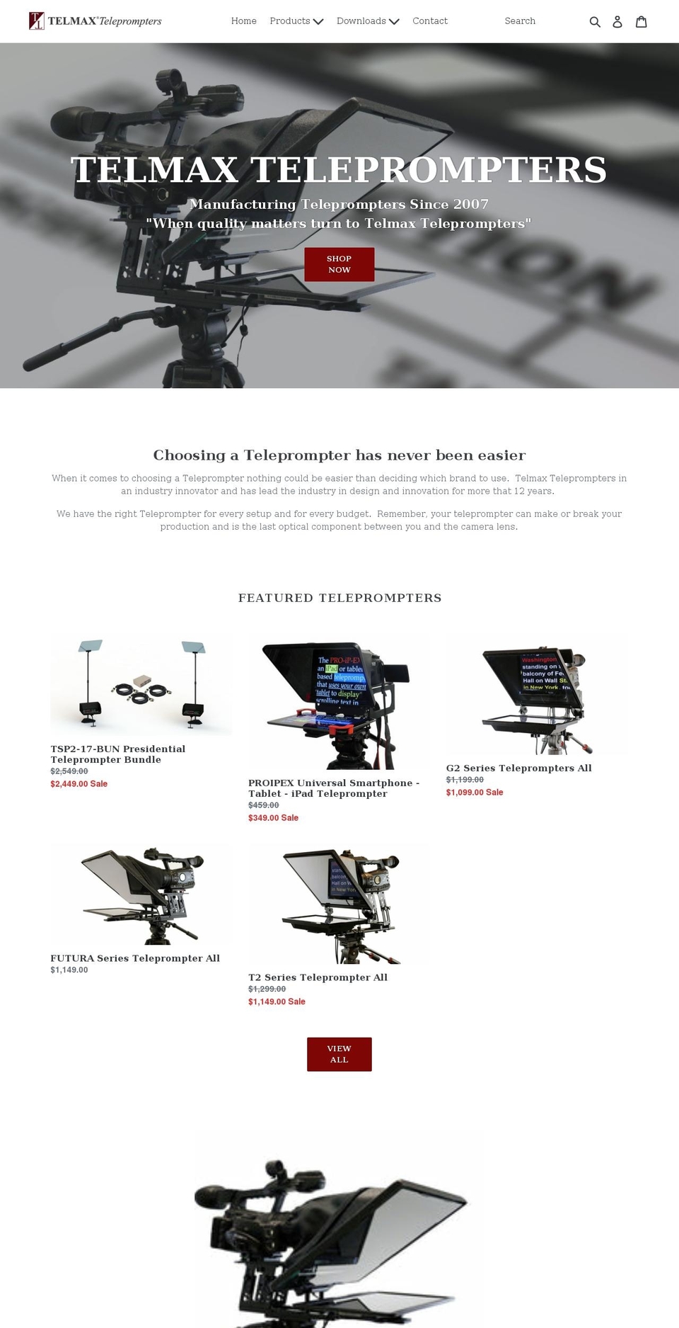 telmaxteleprompters.com shopify website screenshot