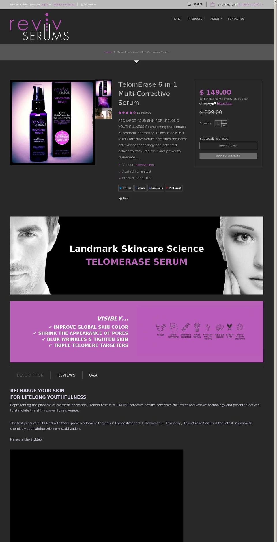 telomerase-serum.com shopify website screenshot