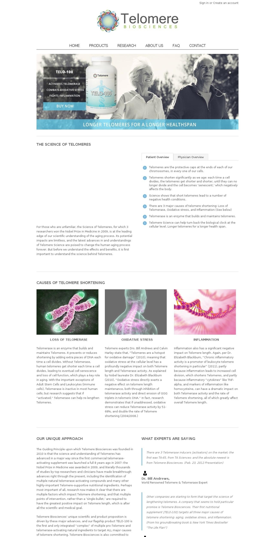 telomerebiosciences.com shopify website screenshot