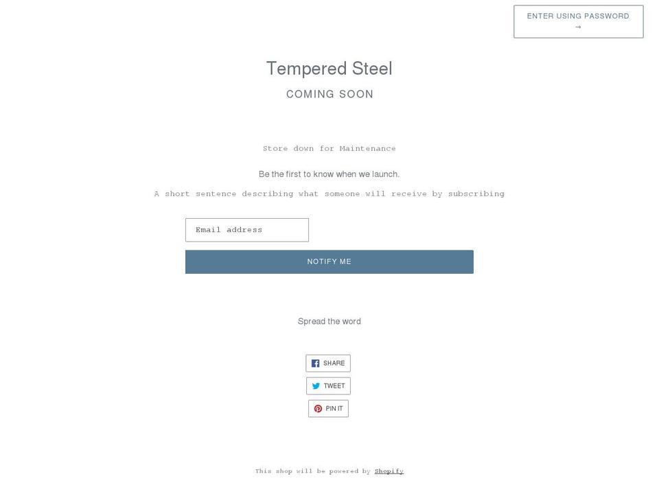 temperedsteel.co.uk shopify website screenshot