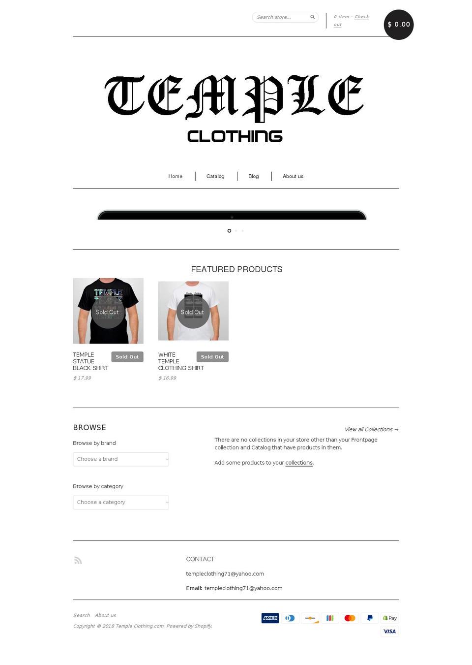 templeclothingshop.com shopify website screenshot