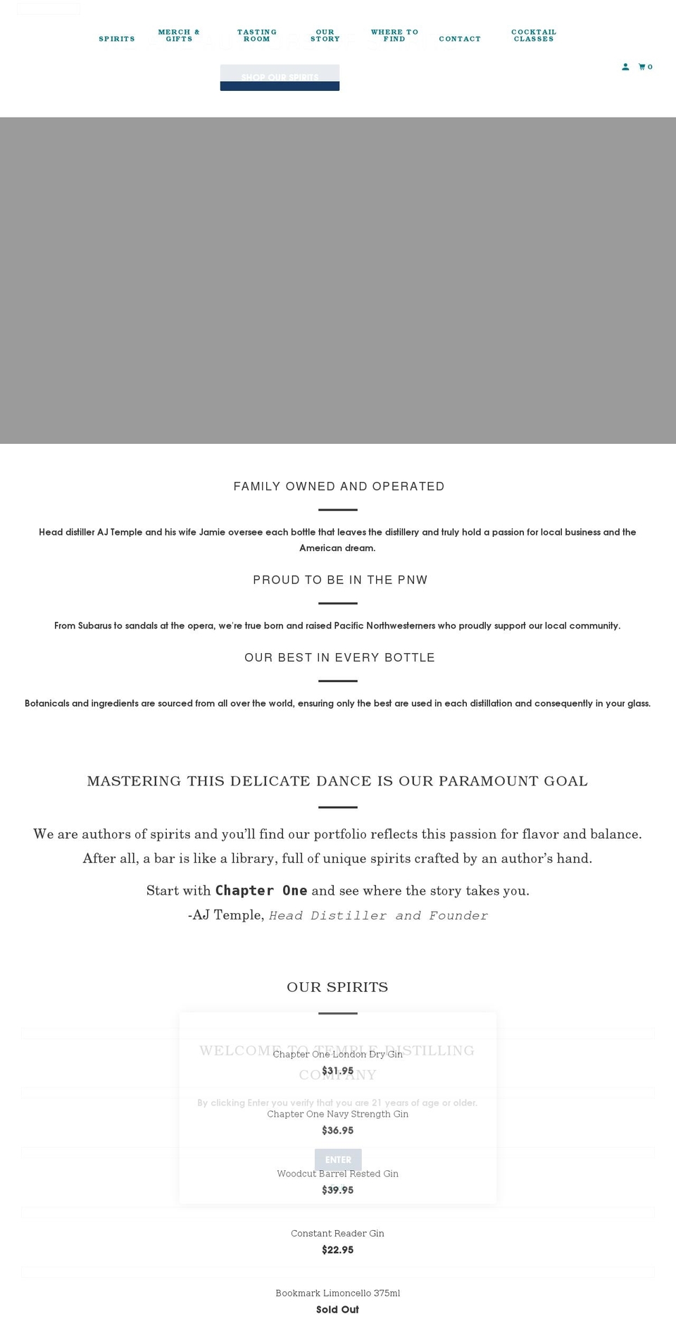 templedistilling.com shopify website screenshot