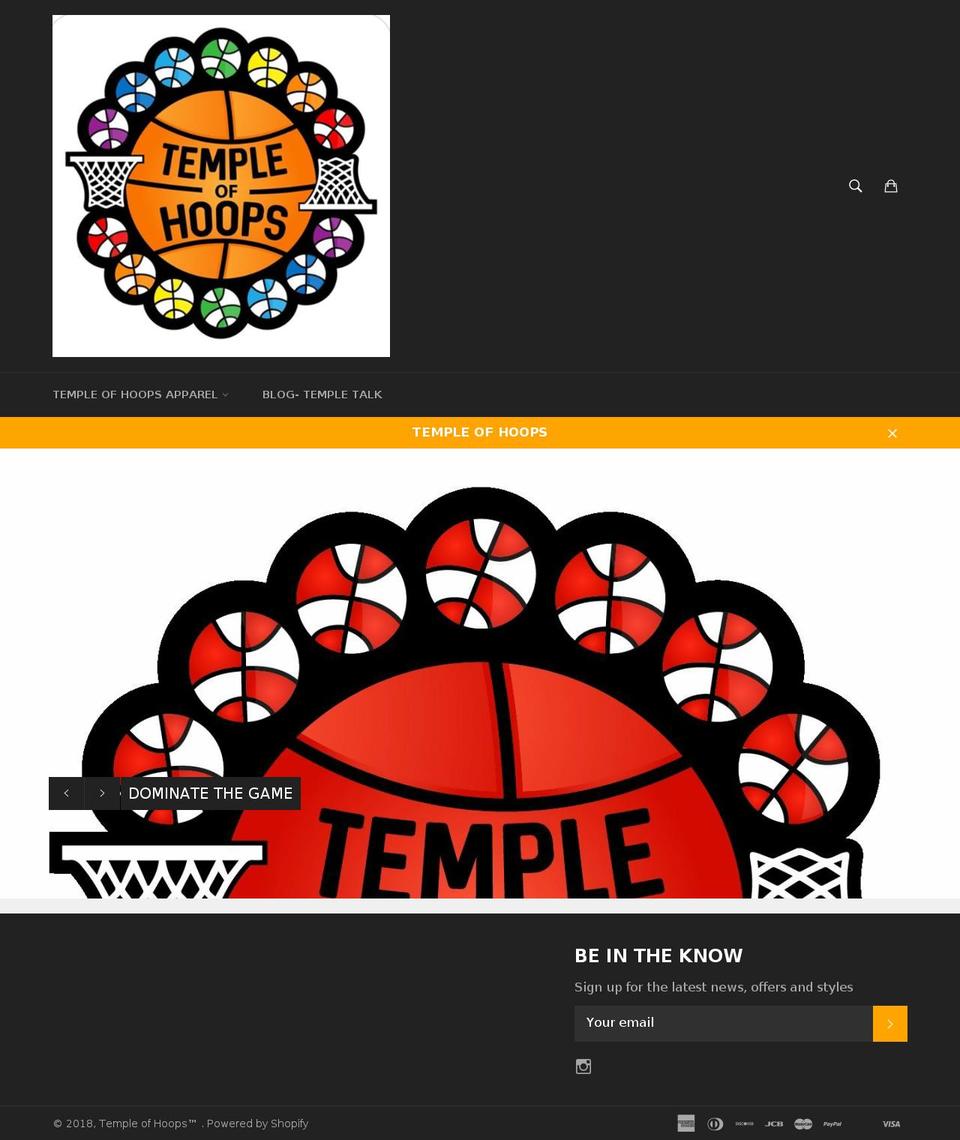 templeofhoops.com shopify website screenshot