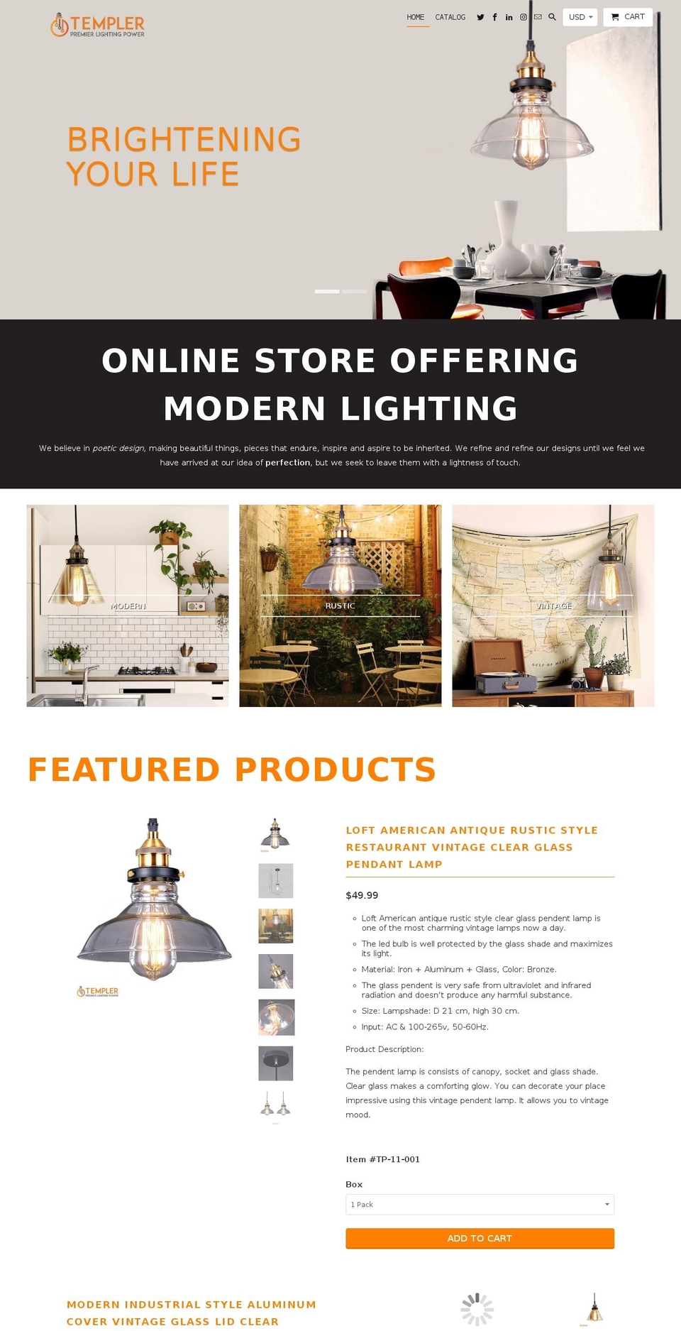templerlighting.com — Shopify storefront screenshot