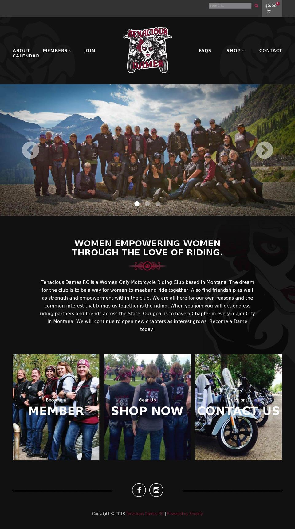 tenaciousdames.com shopify website screenshot