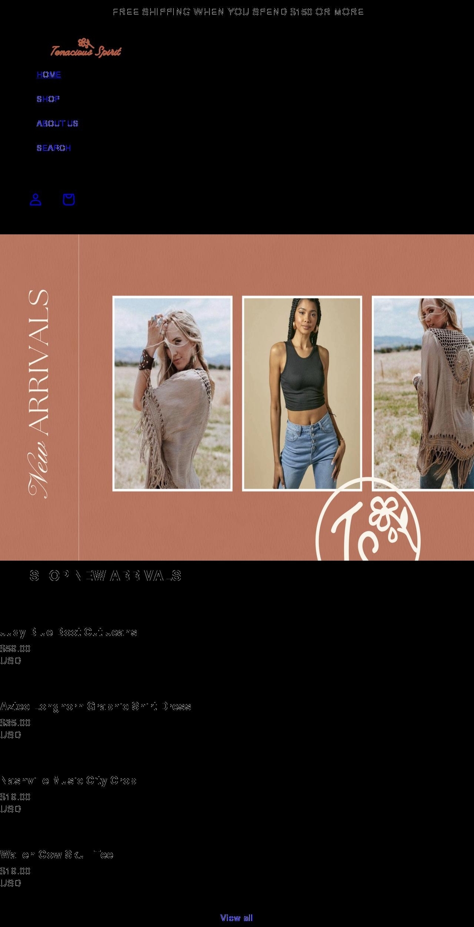 tenaciousspiritboutique.com shopify website screenshot