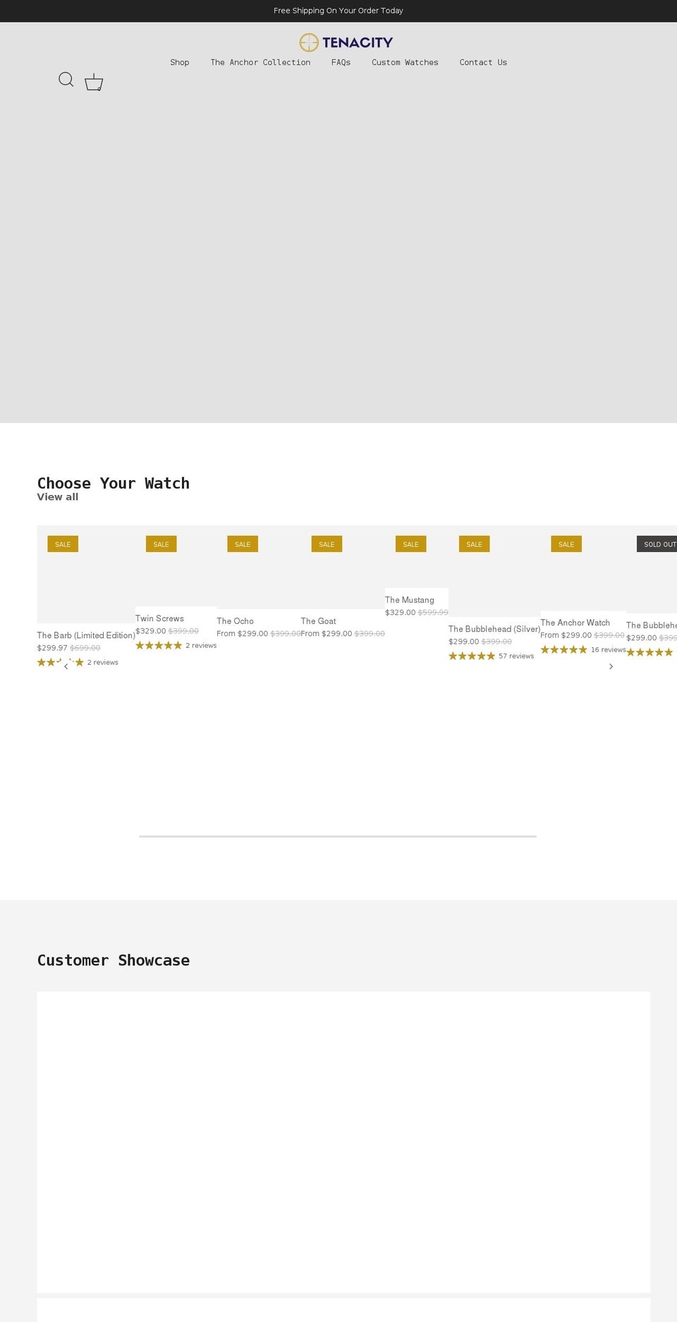 tenacitywatches.com shopify website screenshot