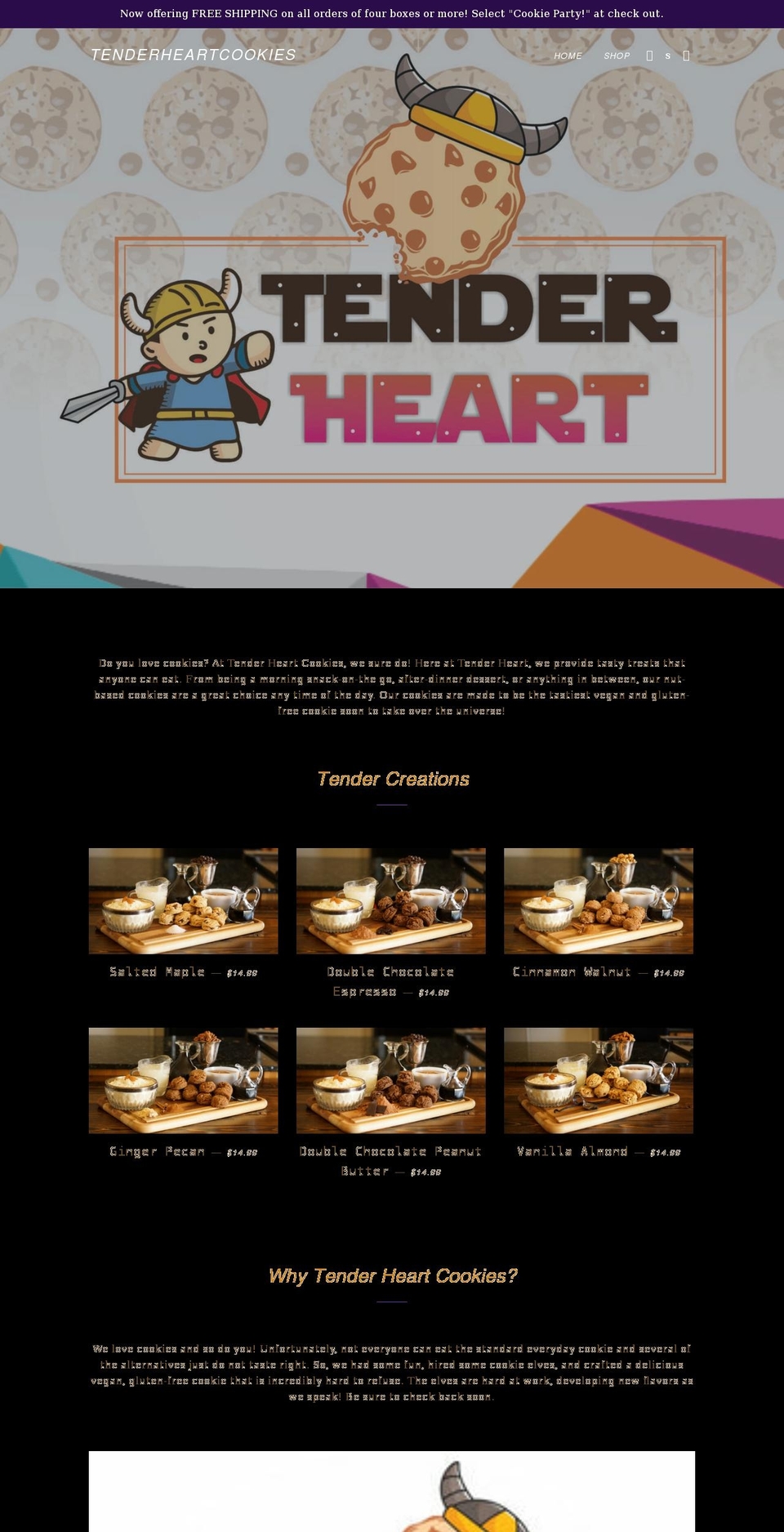 tenderheartcookies.com shopify website screenshot