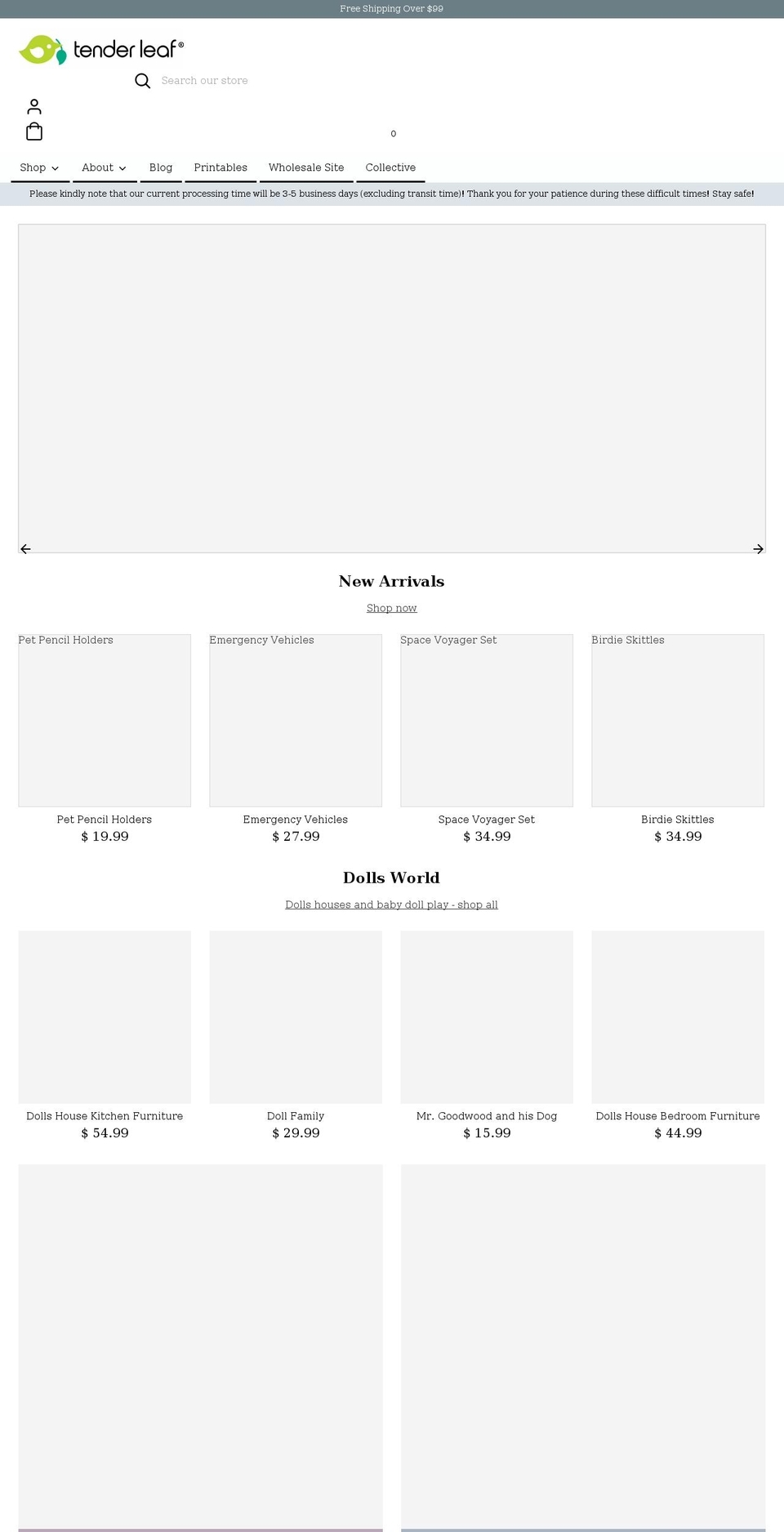 tenderleaftoys.com shopify website screenshot