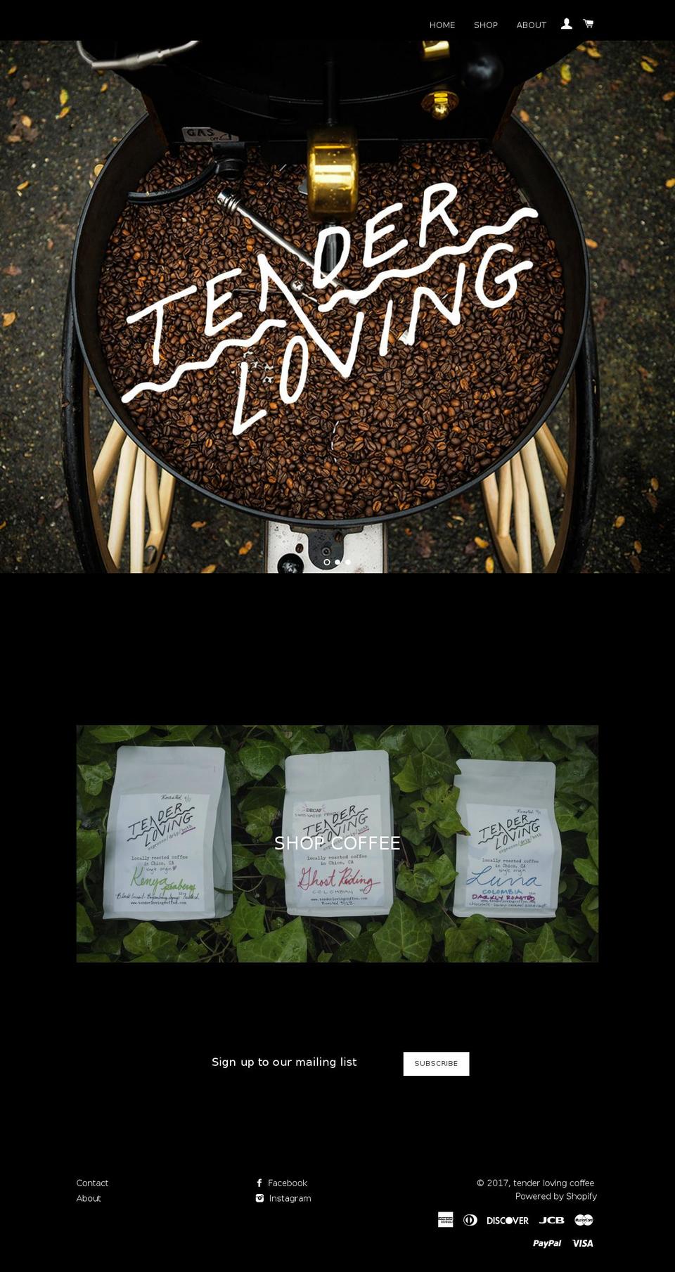 tenderlovingcoffee.com shopify website screenshot