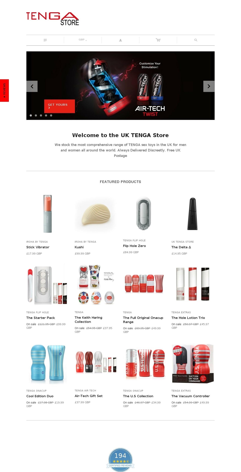 tenga.co.uk shopify website screenshot